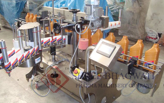 Front and Back Labelling machine for Lube oil